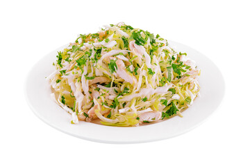 Plate of tasty salad with fresh vegetables and chicken