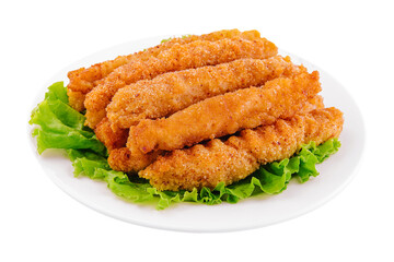 chicken nuggets on lettuce isolated on white