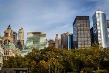 Fototapeta na wymiar View from Battery Park, historic park in Lower Manhattan, New York City, USA