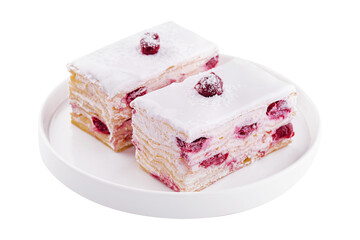 two slices cake of puff pastry with sour cream