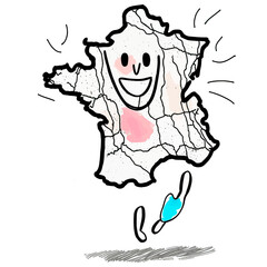 Vectorial illustration of a French map in the form of an amicable, smiling creature. Perfect for expressing the detailed charm of French culture.