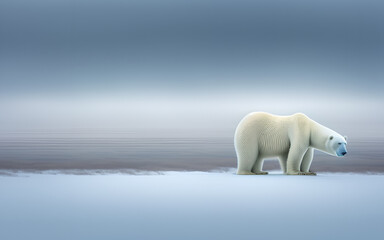 Polar bear walking on sea ice in the Arctic.Generative Al Illustration.