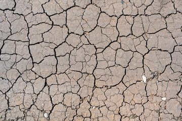 Dry mud cracked ground texture. Drought season background. Dry and cracked land, dry due to lack of rain. Effects of climate change.