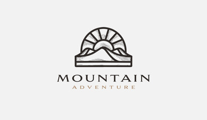 Mountain hill adventure explore monoline. Universal creative premium symbol. Vector sign icon logo template. Vector illustration