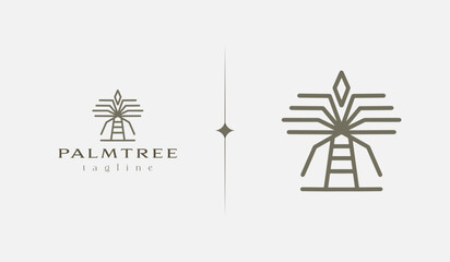 Palm Tree Summer Tropical monoline. Universal creative premium symbol. Vector sign icon logo template. Vector illustration