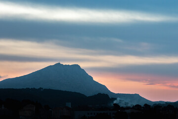 the Sainte Victoire mountain in the light of a winter morning