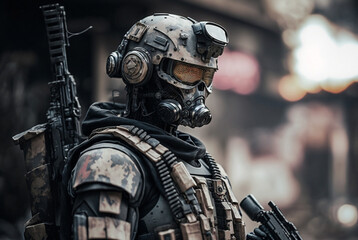 a robot or soldier in combat suit, war and soldiers and technology, Generative AI