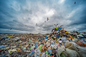 Large landfill near the metropolis in autumn.