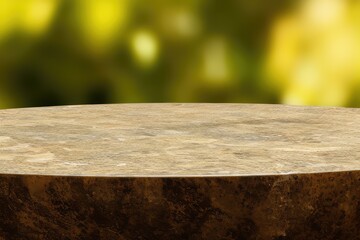 High-Resolution Mock-Up Image of an Empty Stone Table on a Natural Background, Ideal for Displaying Your Designs in a Realistic Setting