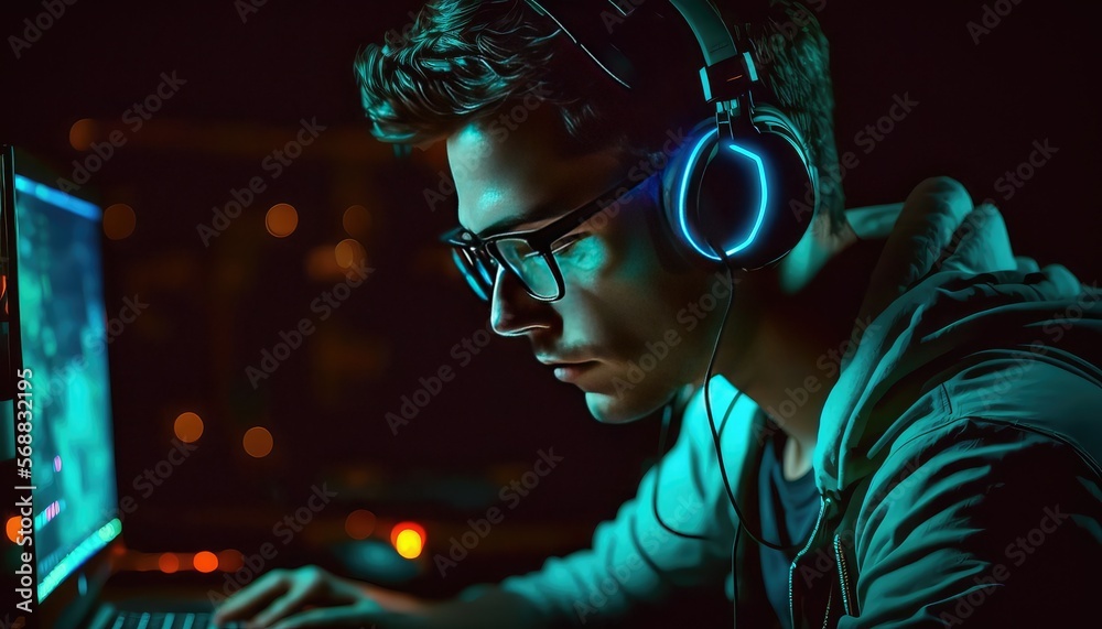 Poster Work the computer, financial analytics, video games gamer or programmer. Generative AI