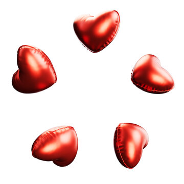 Happy Valentine's Day. Red hearts rotate on a transparent background. 3d render illustration