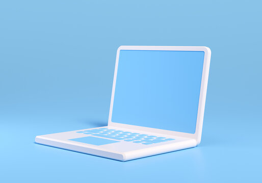 3D White computer laptop on blue background. 3d render illustration.