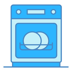 Dishwasher and dishes inside  - icon, illustration on white background, similar style