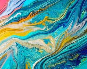 Obraz premium Mixed paints, paint stains, liquid paints, modern fluid background. fluid art .Fashionable pattern. AI 