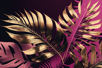 Gold and Pink Tropical palm leaves created with Generative AI Technology, ai, generative