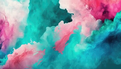Abstract cyan and pink background, watercolor illustration. Generative AI