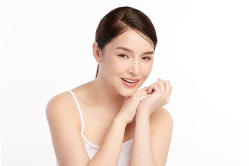 Beautiful young asian woman with clean fresh skin on white background, Face care, Facial treatment, Cosmetology, beauty and spa, Asian women portrait.