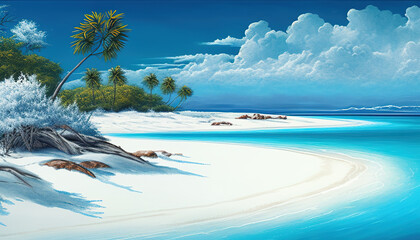 Tranquil Views of Beach, Sea, Sky, and Sand in the Lap of Nature during Summer