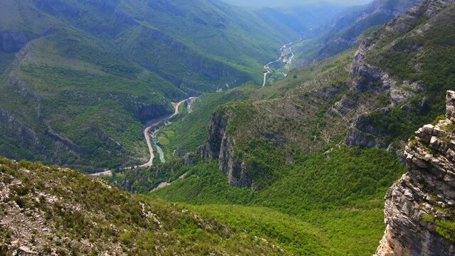 Aerial video. The Cijevna river canyon on a way to the Grlo Sokolovo, a famous canyon at the Montenegro-Albania border. Travel to Montenegro concept