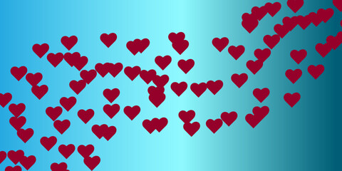 Red flying hearts isolated on blue background. border or frame design