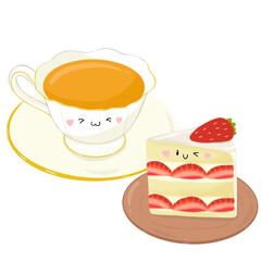 Cute tea and cake cartoon 