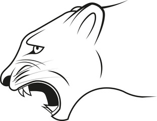The profile of the head of an enraged puma ready to attack