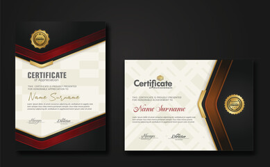 New design two set luxury certificate template with shadow effect on overlap layers and cream color on pattern background