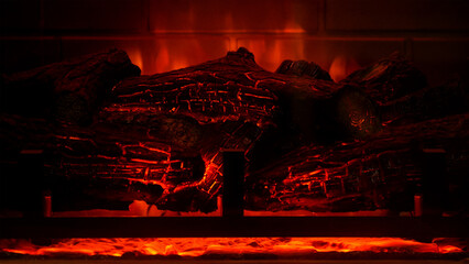 Warm fireplace burning in dark room use as background. Abstract background. - 568838570