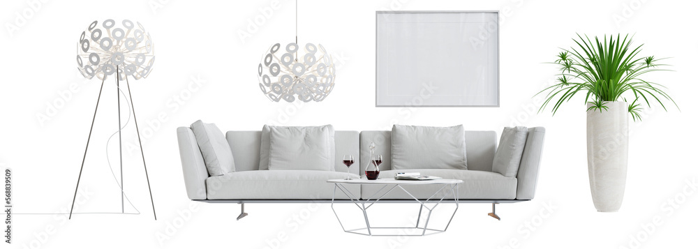Poster Various elements for use in modern interior design, isolated on transparent background. 3D render. 3D illustration.
