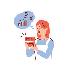 投資をする笑顔の主婦のイラスト