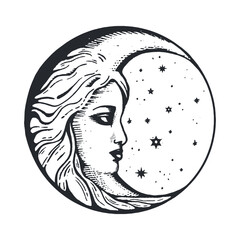 Crescent moon hand drawing vector illustration.