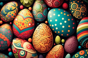 Abstracr color Easter eggs, full frame background. Generative AI illustration.