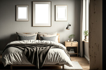 Frame mockup in modern Bedroom interior background