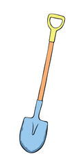 Vector outline garden shovel, spade, scoop. Tools for working on the farm, in the dacha, country site in doodle flat style. Hand drawn isolated color illustration