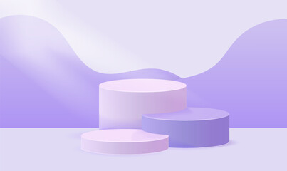 3d purple podium for product. Abstract scene background. Product presentation, mock up, show cosmetic product, Podium, stage pedestal or platform. Vector illustration