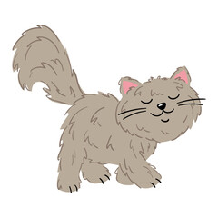 Illustration of an angora cat walking smug. Vector drawing