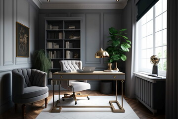 Modern Luxury White Home Office Interior Design Room Generative AI