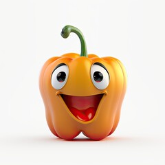 Cute Cartoon Orange Bell Pepper Character (Generative AI)