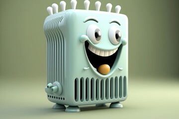 Cute 3D cartoon of radiator character. Generative AI - obrazy, fototapety, plakaty