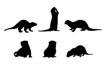 Set of silhouettes of otters vector design