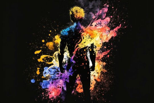 Fiery creativity as human standing silhouette. Generative AI © AdriFerrer