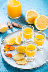 Boosting immune system - homemade healthy Ginger Lemon Turmeric Shot