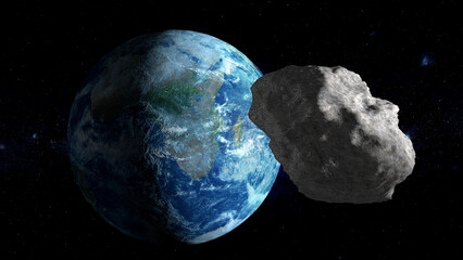 A view in space of a meteor or asteroid headed for a collision course on Earth.	