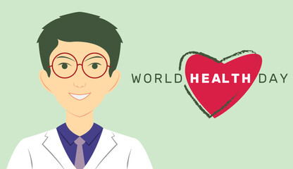 Fototapeta premium World health day banner with doctor cartoon character