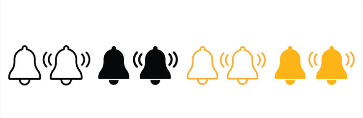 Notification bell icon. Alarm symbol. Ringing bell and notification for clock and smartphone. Incoming inbox message sign. Vector illustration