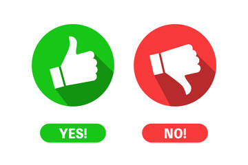 Yes or no choice icons .Like and dislike. Thumbs up and thumbs down symbols.