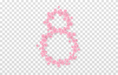 Vector rose petals. Petals in the form of number 8. pink petals, sakura petals. March 8, Mother's Day.