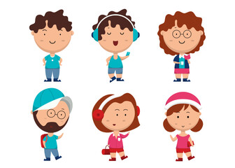 Set of people with different action in cartoon character flat vector