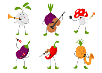 Set of fruit and vegetable in cartoon characters flat vector
