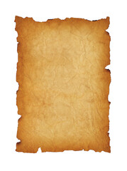 Old mediaeval paper sheet. Parchment scroll isolated on white